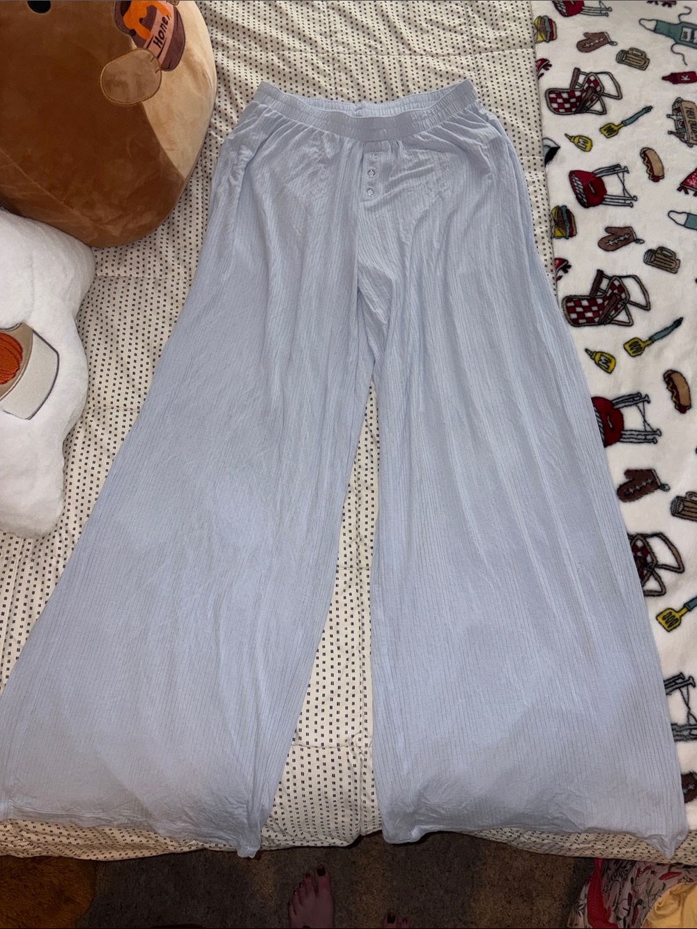 Aeries Light Blue Wide-Leg Bottoms - Comfortable Pull-On Pants